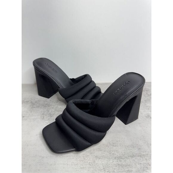 Open Edit Sandals Size 6.5‎ Black Open Toe Block Heel Fabric Upper - Picture 5 of 9